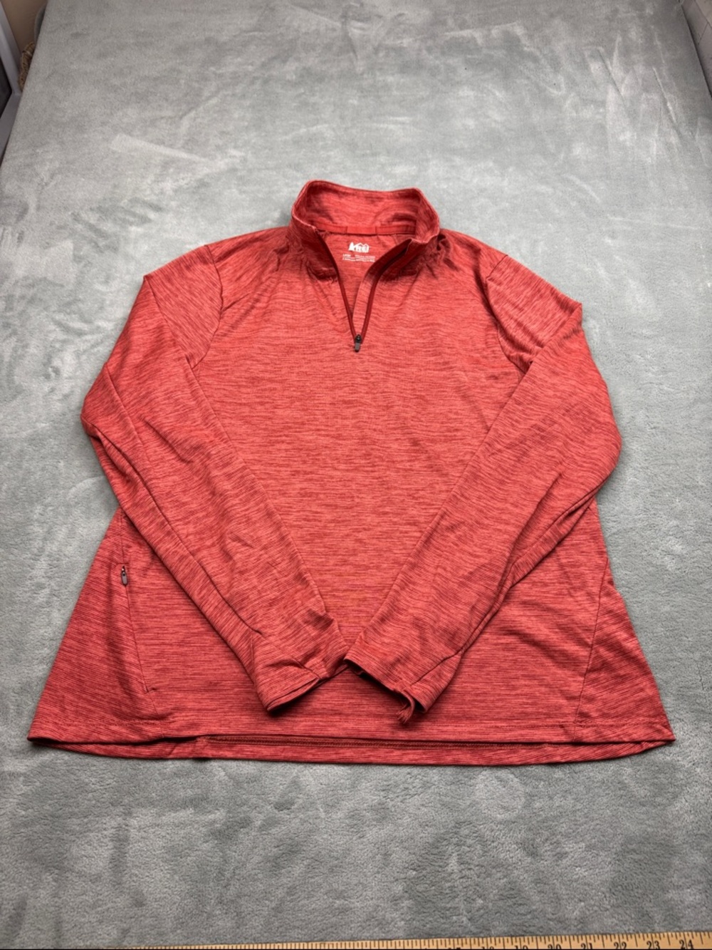 REI Midweight Base Layer Heathered Coral Red Quarter-Zip Pullover Women’s Large
